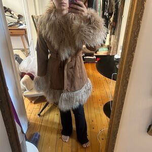 Charlotte Simone Women's Tan Fur Trimmed Coat